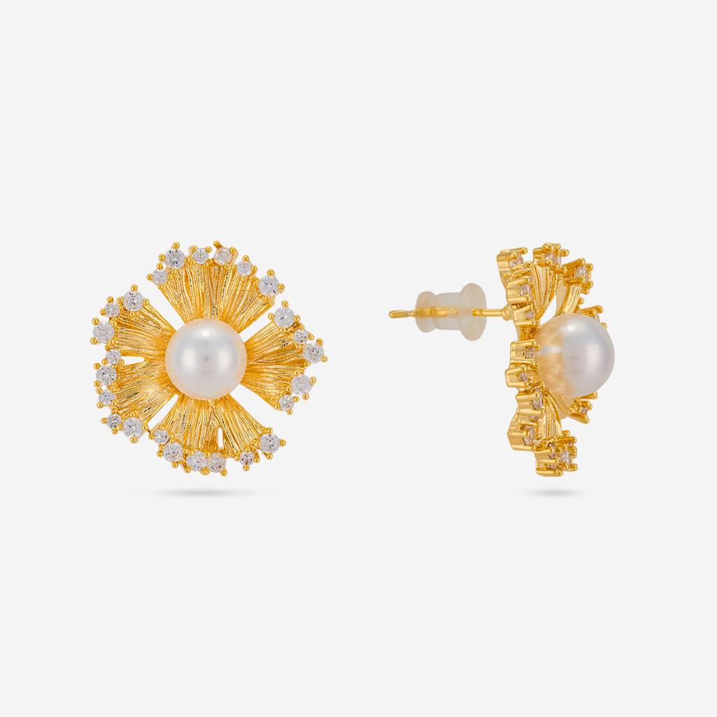 Pearl Gold - Plated Casual Wear Trendy Zircon Earring - 464519 : 464519
