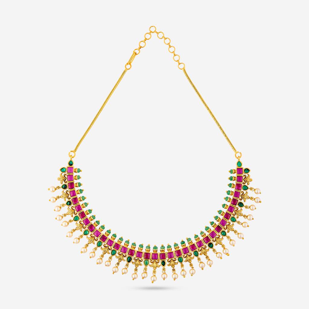 Ruby-Green Gold - Plated Festive Antique Necklace - 457577 : 457577