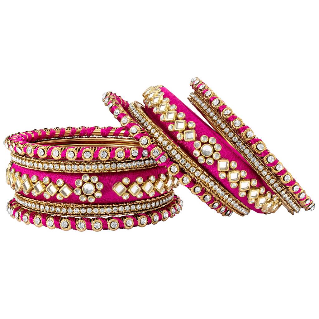 Peora Velvet Matching Fancy Silk Thread Chuda Bangle Set Navratri Gift For Women : PF51B46RPW