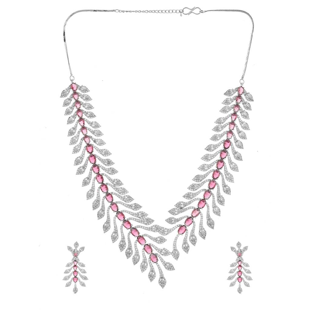 Sparkling Essential Luxurious Ruby Crystal American Diamond Necklace Set : 8905124539585