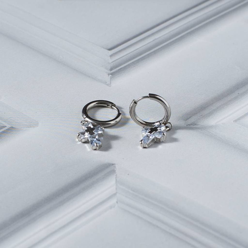Crystal Cross Silver Earrings : ME2C0305