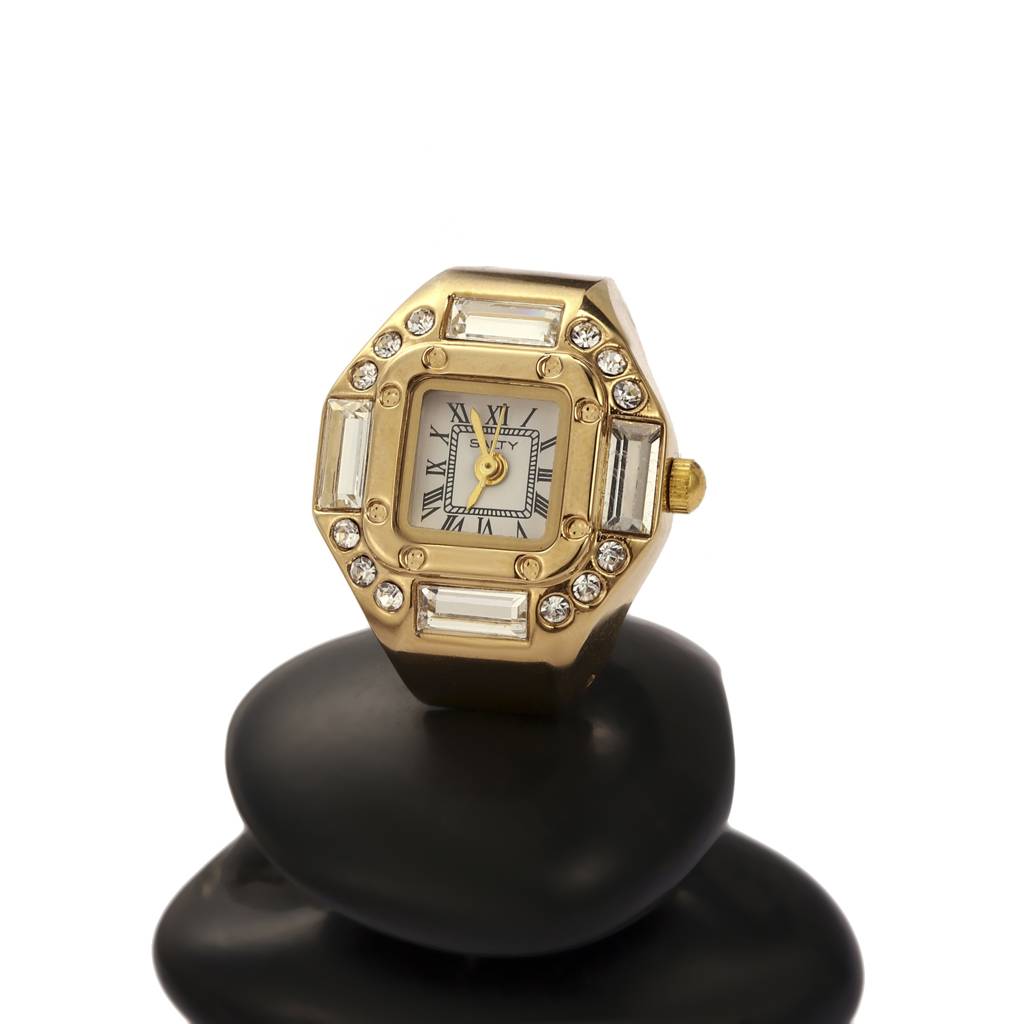 Crystal Time Watch Ring - Gold For Women & Girls : WTR-S-0047-G-WH