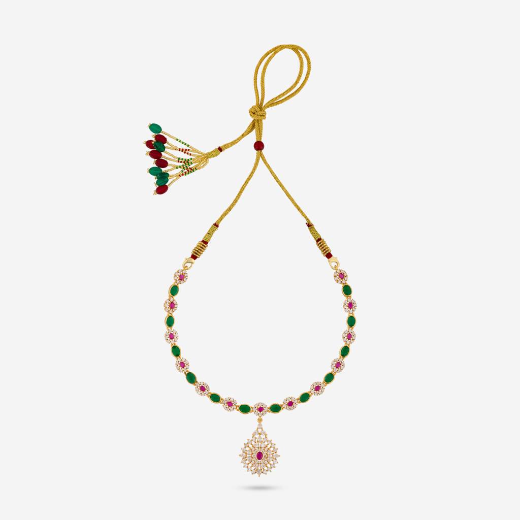 Ruby-Green Gold - Plated Festive Temple Necklace - 456608 : 456608