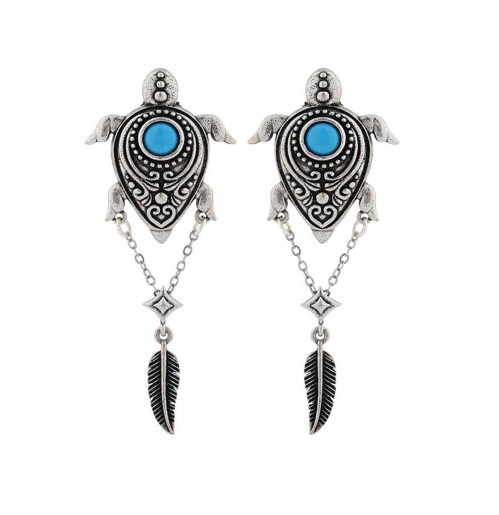 Boho Tribe Turtle Turquoise Oxidised Dangle Earrings : 8905124560077
