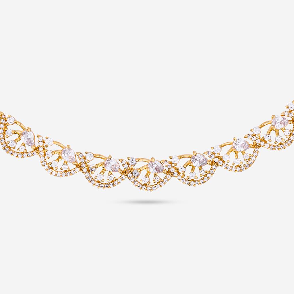 White Gold Plated - Party Wear Zircon Necklace - 447070 : 447070