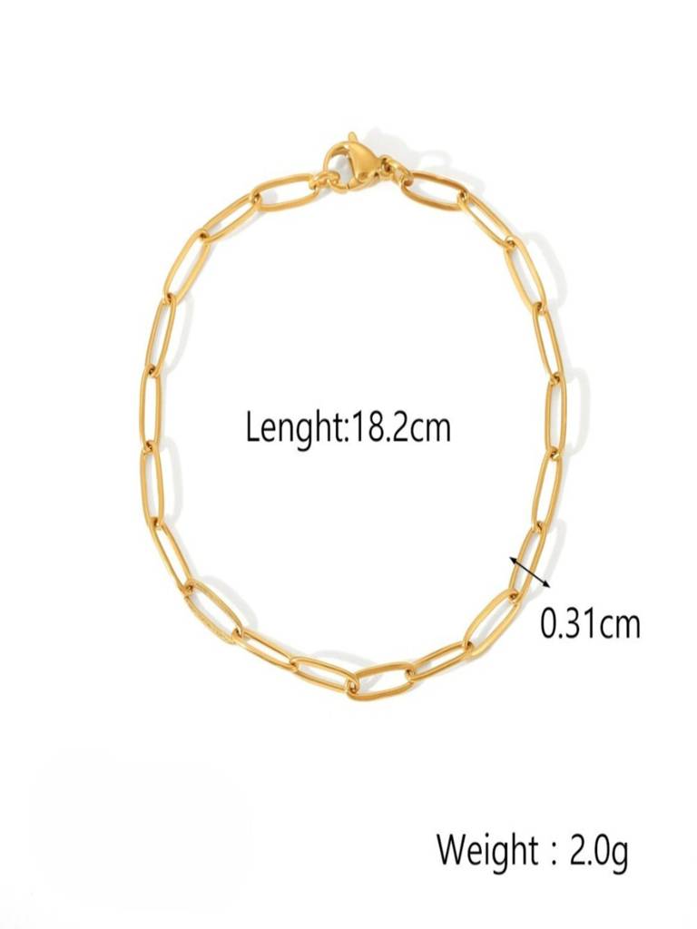 3Cm Thin Chain Link Bracelet 18K Gold Plated Anti-Tarnish Waterproof : AHC0526B41