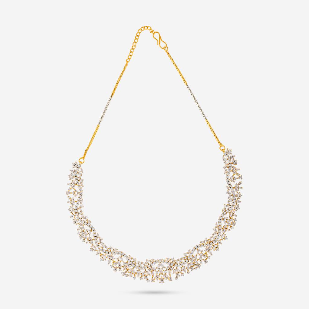 White Rhodium-Gold - Plated Party Wear Zircon Necklace - 457496 : 457496
