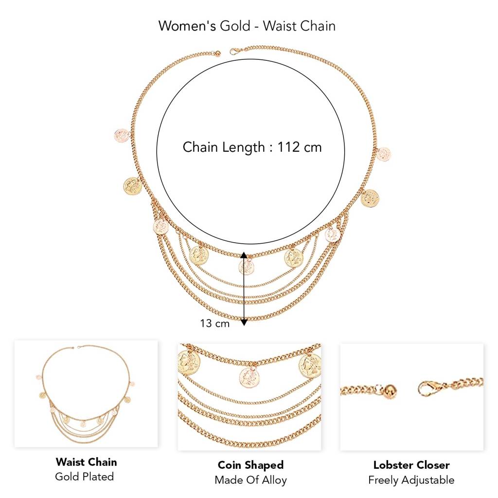 Gold Plated Multi Layered Coin Tassel Waist Belly Chain Kamar Band Stylish Fashion Jewellery For Women : PX9BCH061