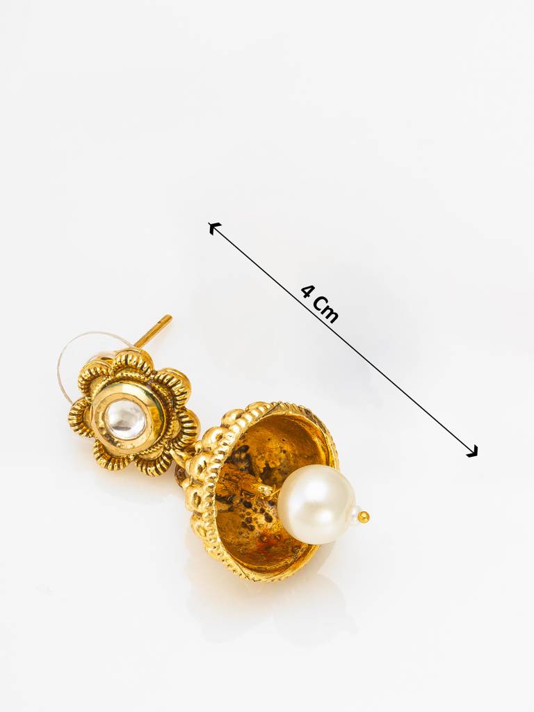 Antique Gold Kundan Pendant Long Necklace With Seed Pearls And Jhumka Earrings : NK4246