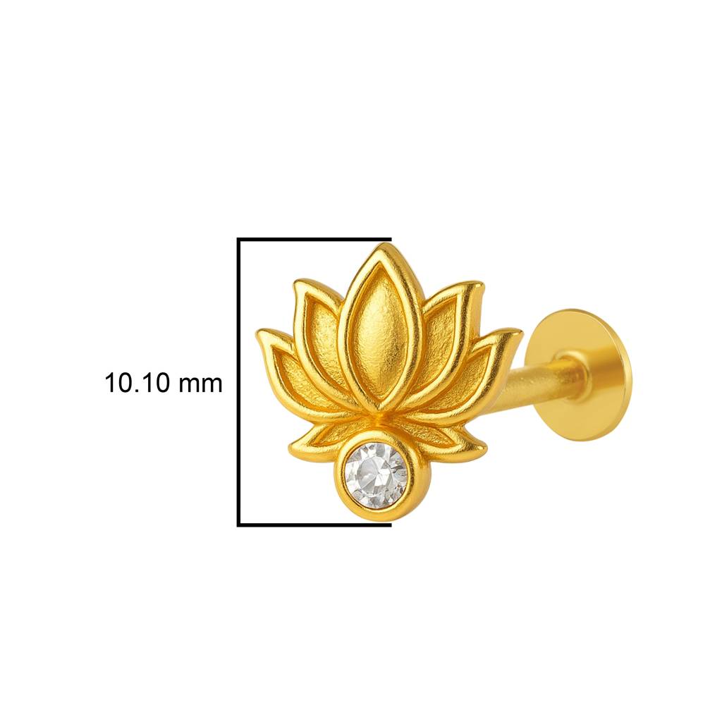 White Cz Lotus Motif Nose Pin 925 Sterling Silver Gold Plated : NP-0005-N-1-snp-0019