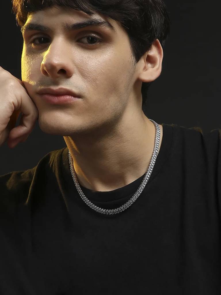 Men'S Geometric Stone Collar Necklace - Silver : FANC1084