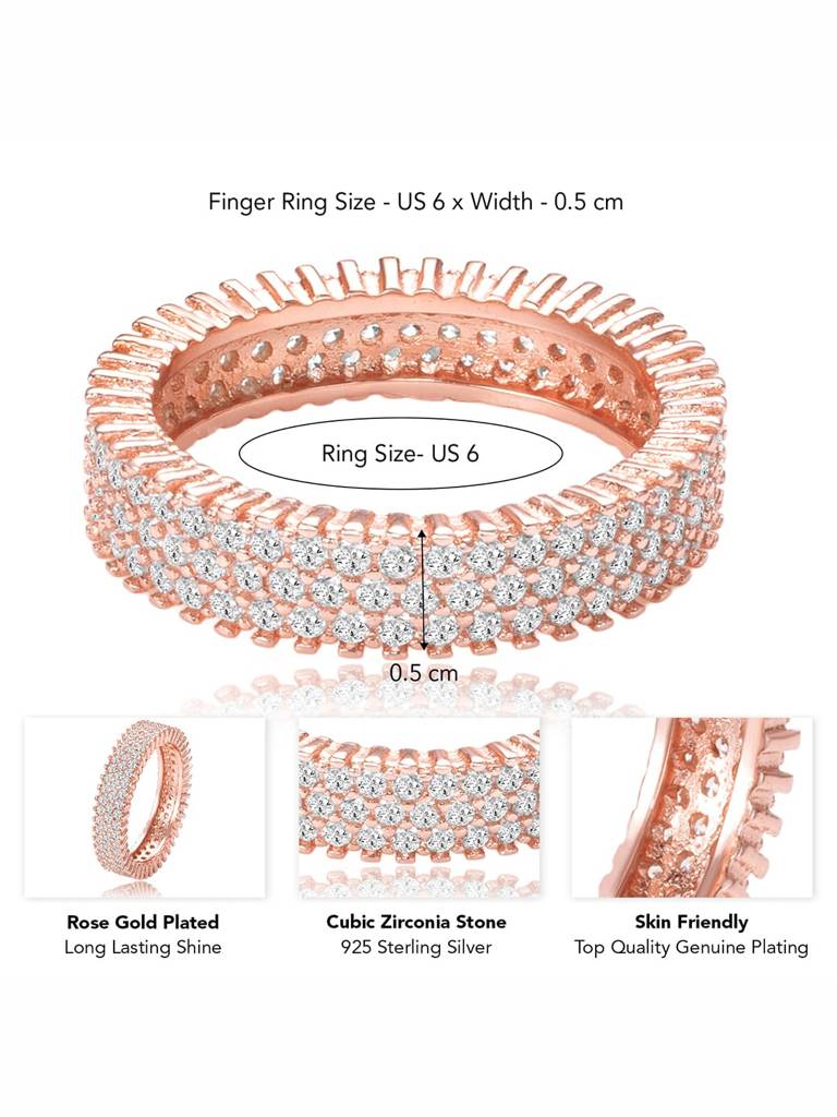 Rose Gold Plated 925 Sterling Silver Cz Studded Eternity Finger Ring Fine Jewellery Gift For Women : PR5857C-6