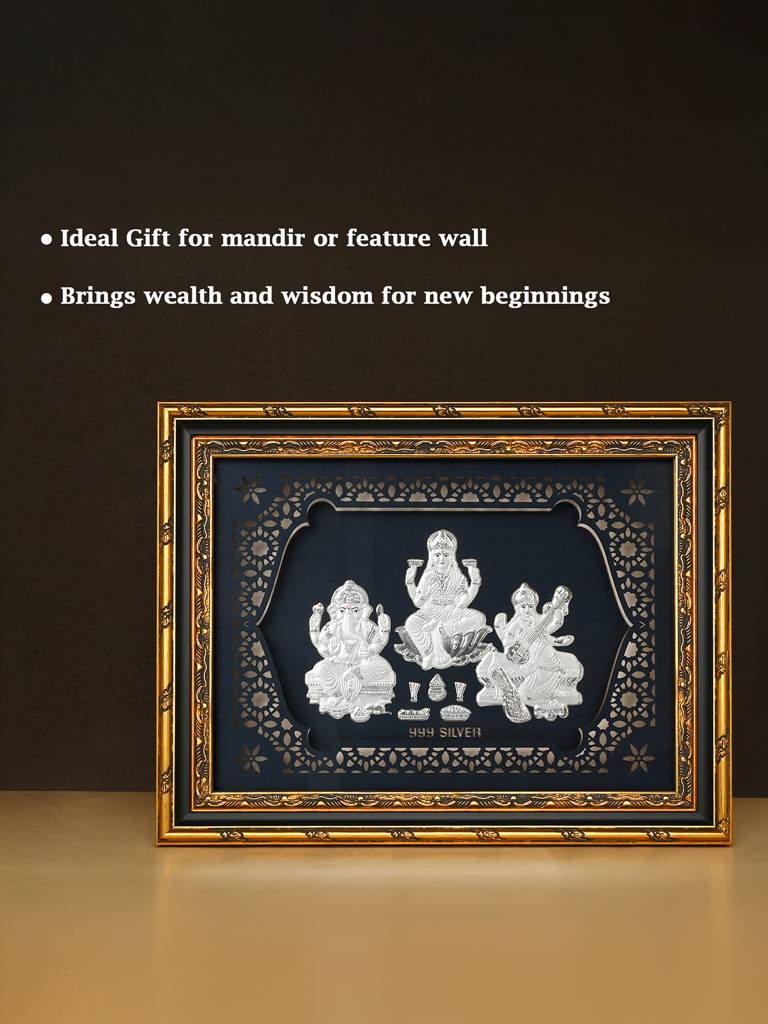 Pure 999 Silver Lakshmi Ganesh Saraswati Frame : CQGFT340