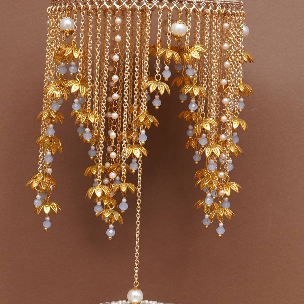 Royal Pearl Mini Lotus Dome Bridal Kaleere With Layered Chain Drops - Set Of 2 Pieces : ACKL077