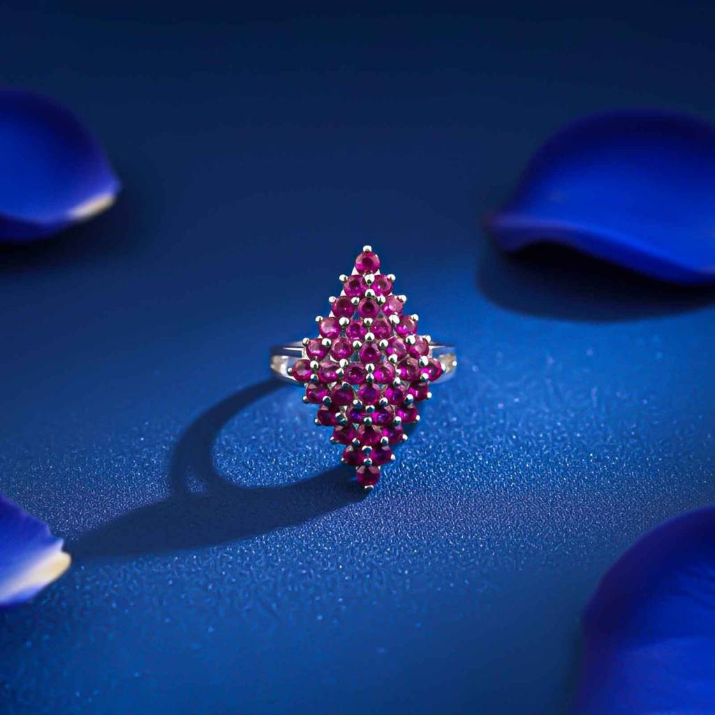 Silver Ruby Cluster Statement Ring : ZLR-1196-10