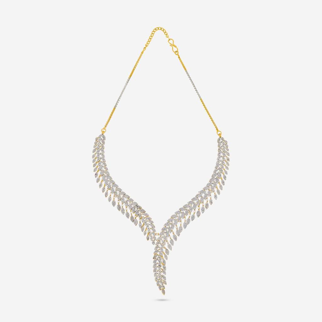 White Rodium - Gold Plated - Party Wear Zircon Necklace - 457499 : 457499