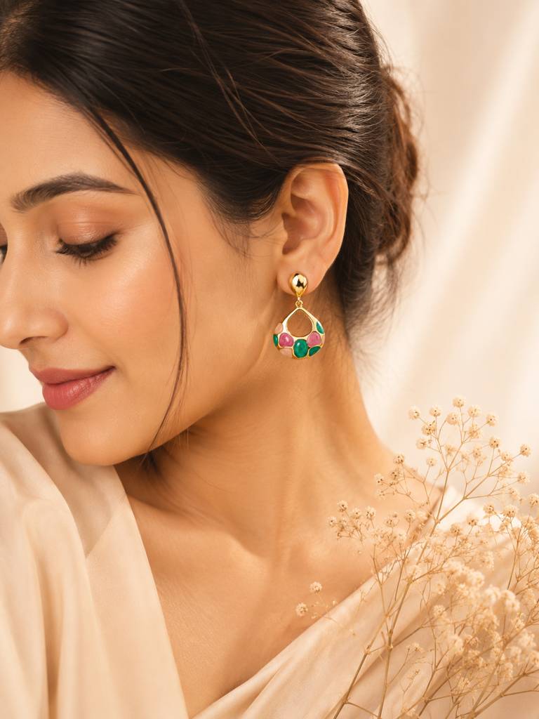 Multicolor Enamel Teardrop Earrings : AN-LJ-MU-0088-DE