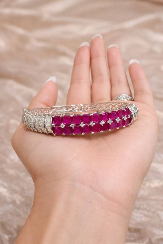 Premium Ruby And American Diamond Baguette Openable Kada Bracelet : 400051