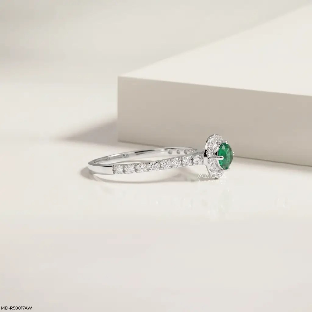 Green Round Shape Halo Lab Grown Diamond Ring : MD-R50017AW