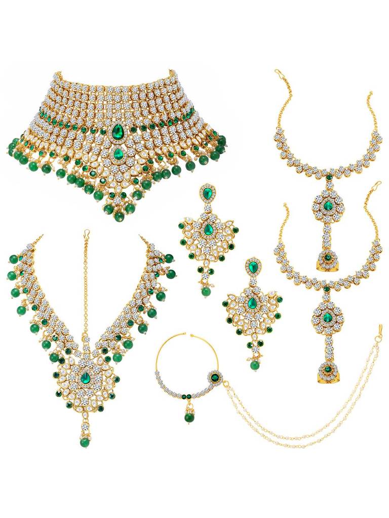 Peora American Diamond Studded Jodha Akbar Bridal Choker Necklace Traditional Jewellery Set Gift For Women Girls : PF37BRBLP021G