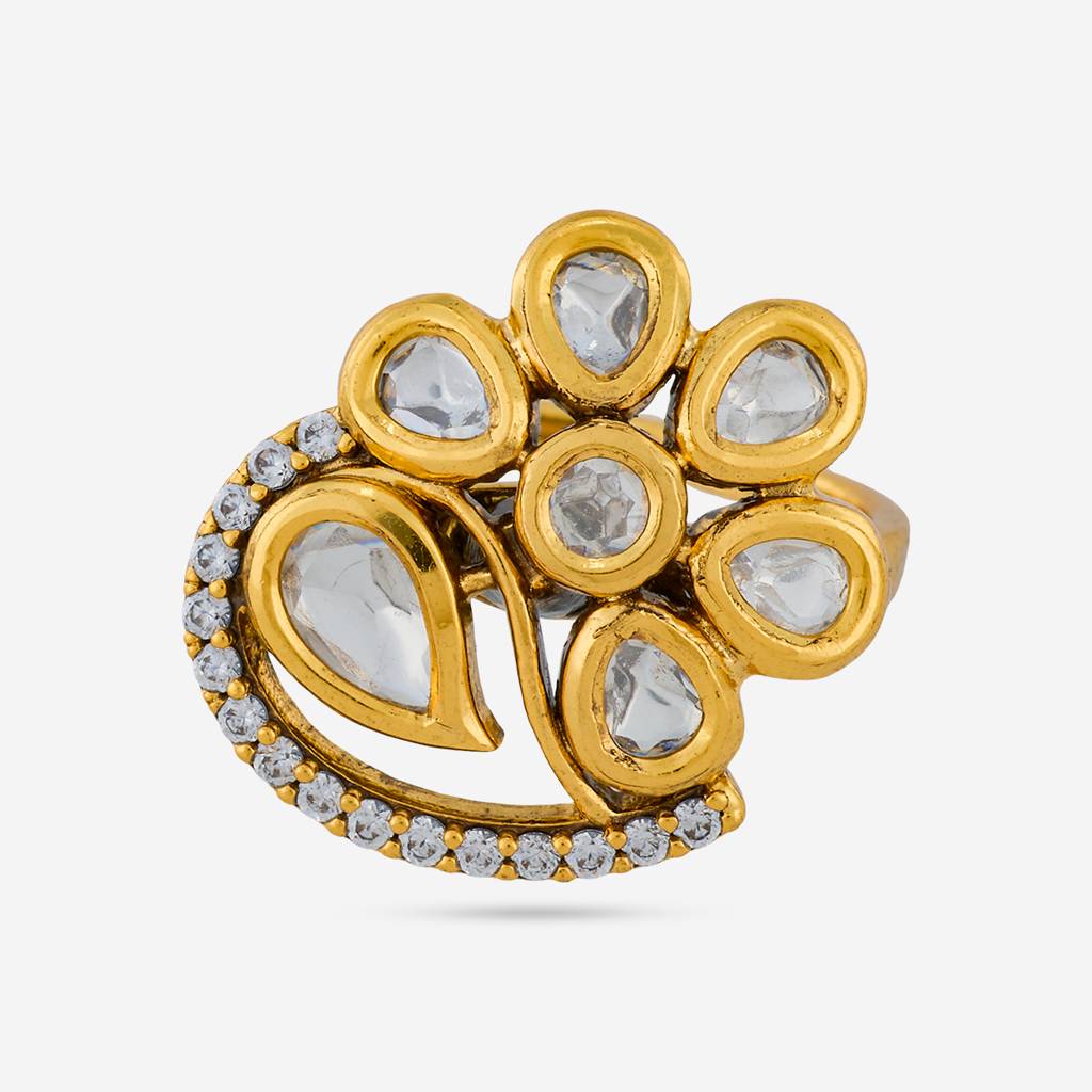 White Victorian Plated - Bridesmaid Kundan Finger Ring - 461682 : 461682