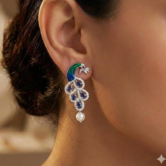 Mayurika Blue Cz Peacock Earrings : AD-917IRBLEER