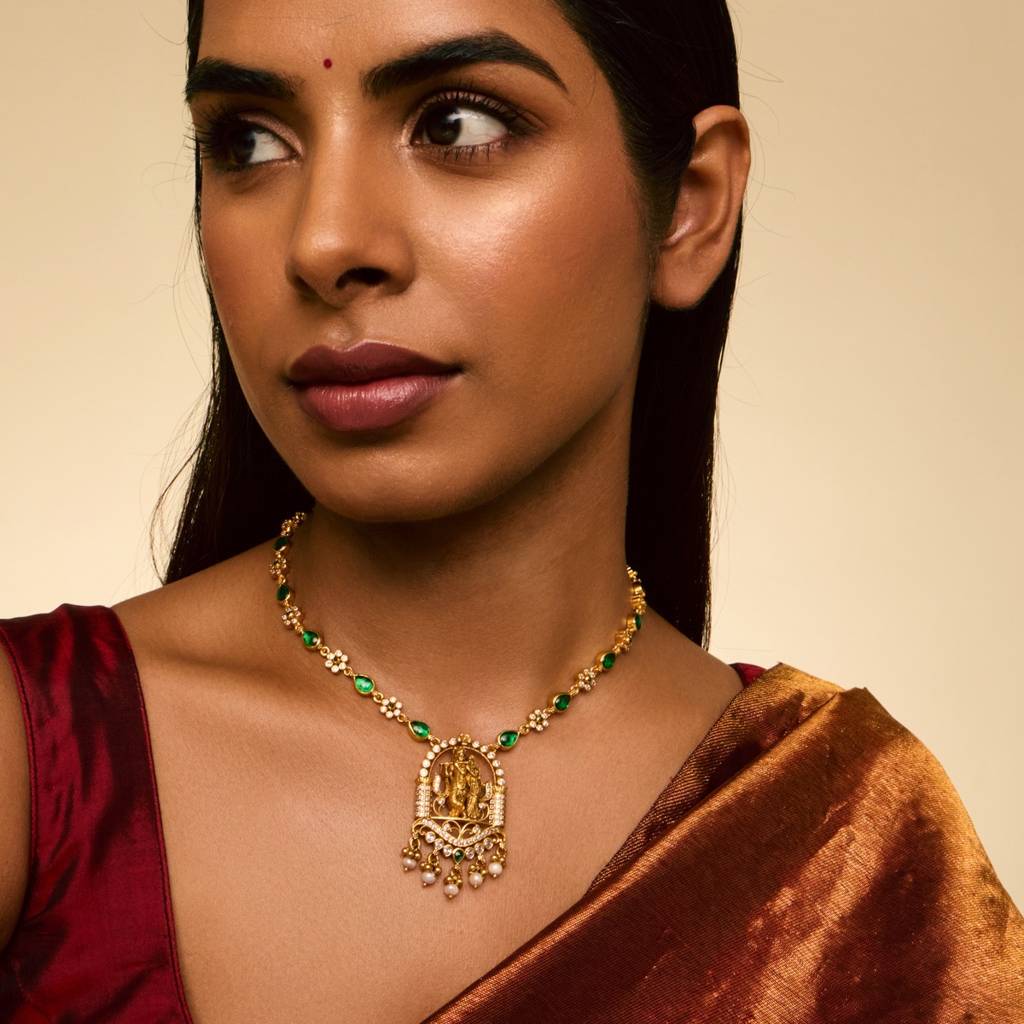 Oxidised Gold Plated - Bridesmaid Temple Necklace - 429734 : 429735