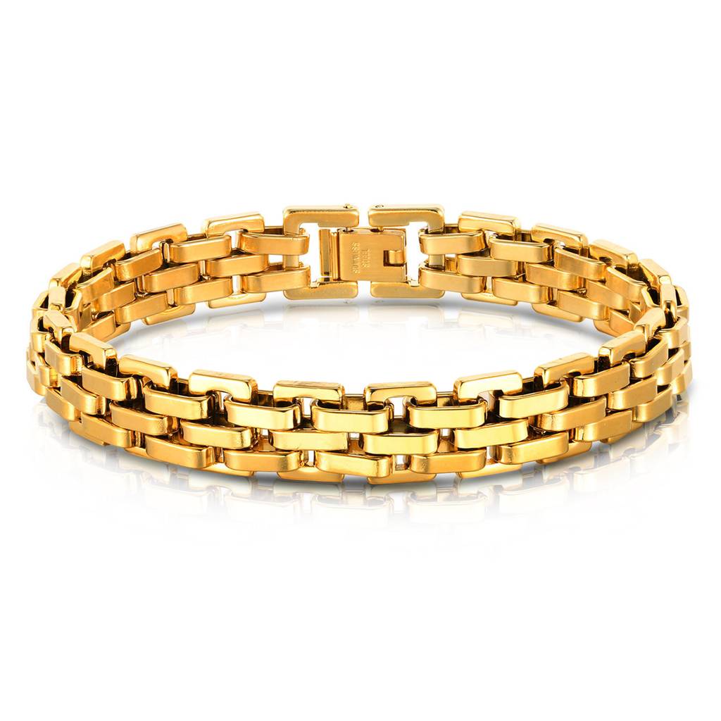 Peora Gold Plated Interlock Link Chain Openable Bracelet Fashion Jewellery For Boys & Men : PX9B175G