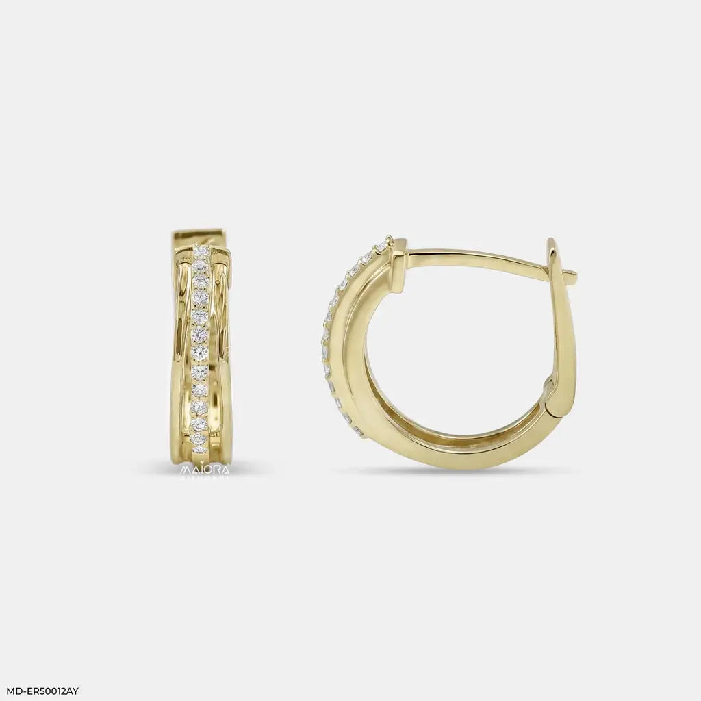 Silver Double Row Lab-Grown Diamond Huggie Hoop Earrings : MD-ER50012AY