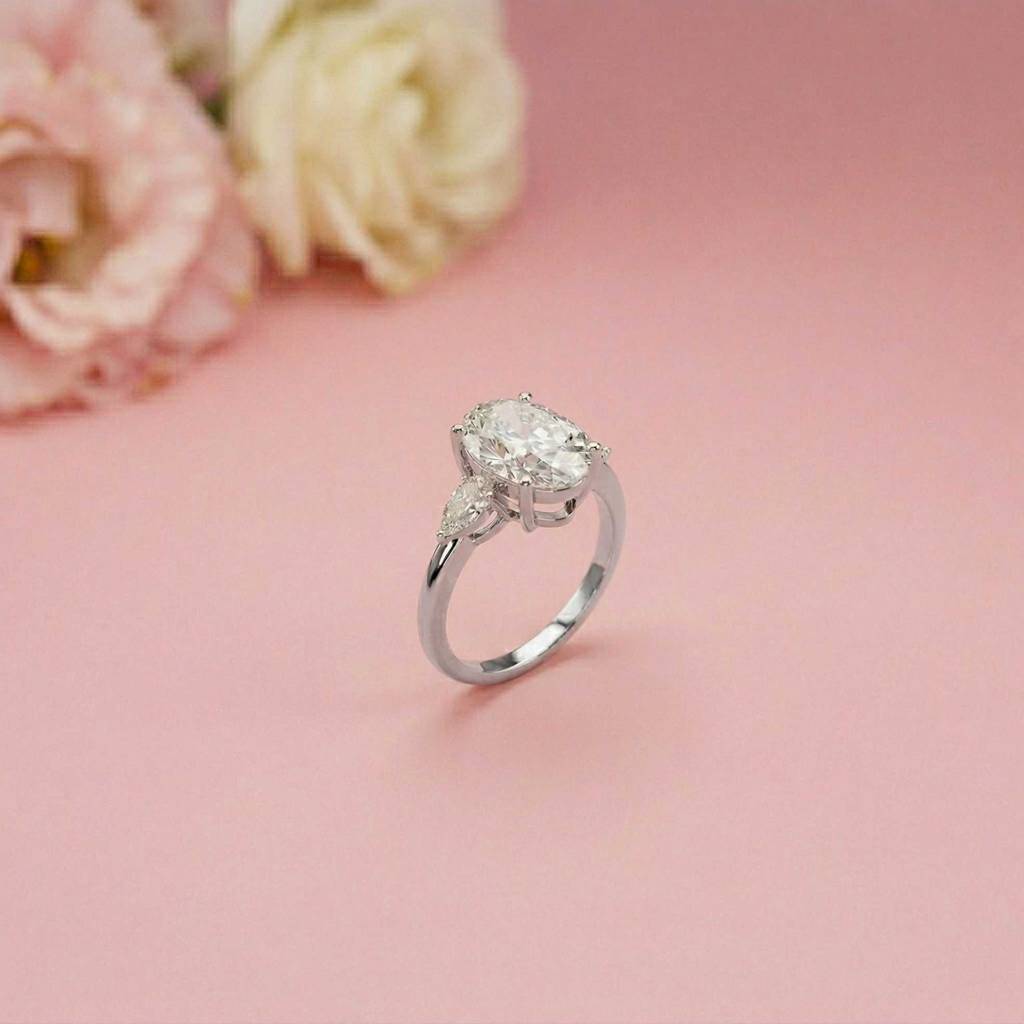 3.1Ct Moissanite Oval Cut Three-Stone Elegance Ring : ZLM-10133-10N