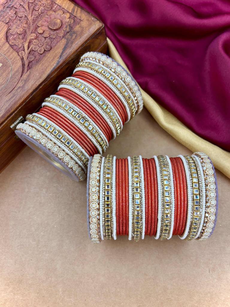 Traditional Kundan Bangles : HB-68-24-ORANGE