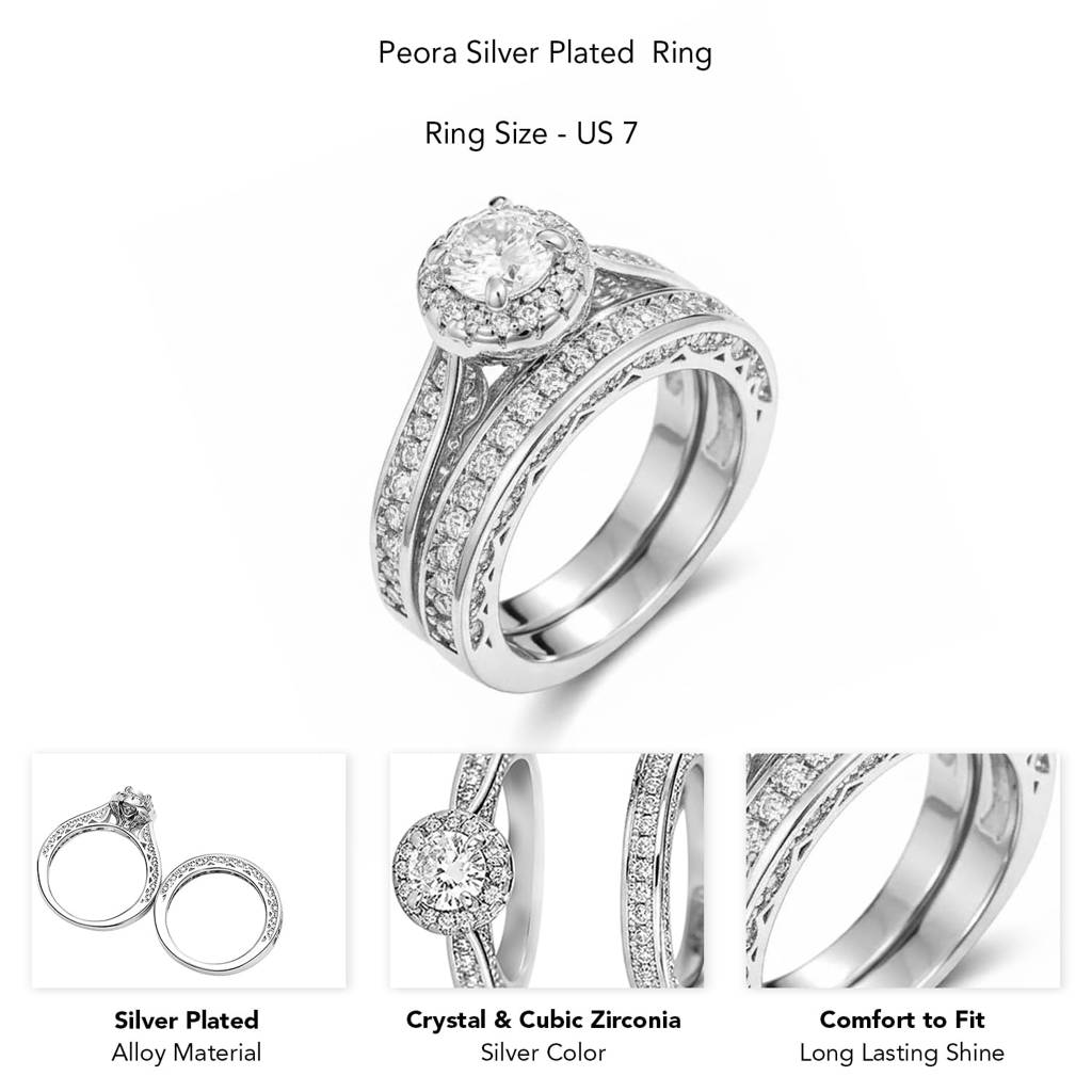 Silver Plated Crystal & Cz Studded Solitaire & Eternity Finger Ring Fancy Jewellery For Women & Girls (Size- Us 7) : PX9R3041-7