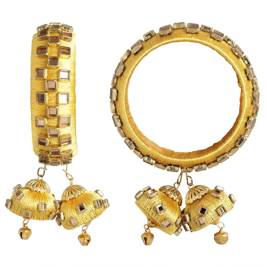 Peora Silk Thread Crystal Design With Dangling Jhumki Chuda Chura Bangle Set For Women : PF51B73Y