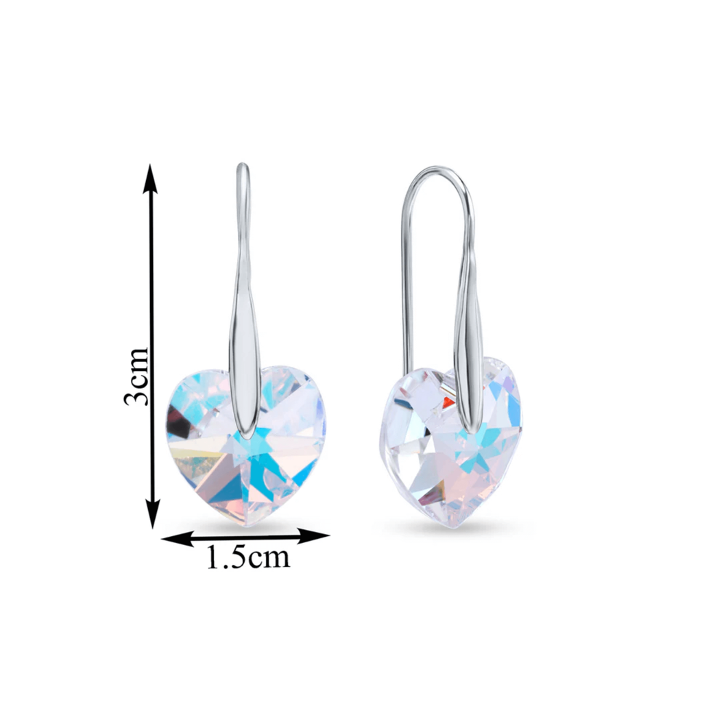Multi-Coloured Heart-Shaped Austrian Crystal 925 Sterling Silver Drop Dangle Fish Hook Earringsâ - Tarnish-Res : NERWW00500211
