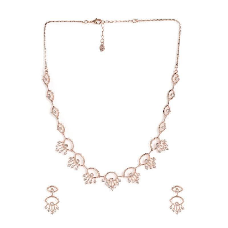 Rosegold Plated Abstract Eye Shape Cz Necklace Set For Party Wear : AD-897-RGWENKER