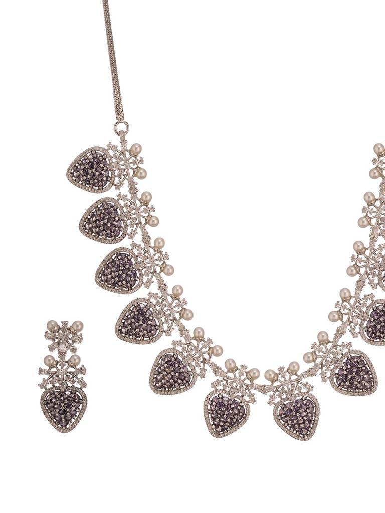 Antique Silver Plated Pearl Studded Cocktail Bridal Statement Jewellery Set : SJNK2993