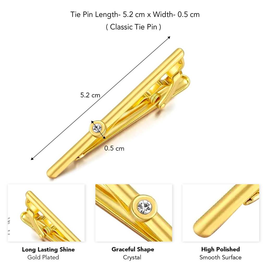 Gold Plated Crystal Studded Stylish Tie Pin For Men Business Formal Accessories Corporate Gift : PX9T21G