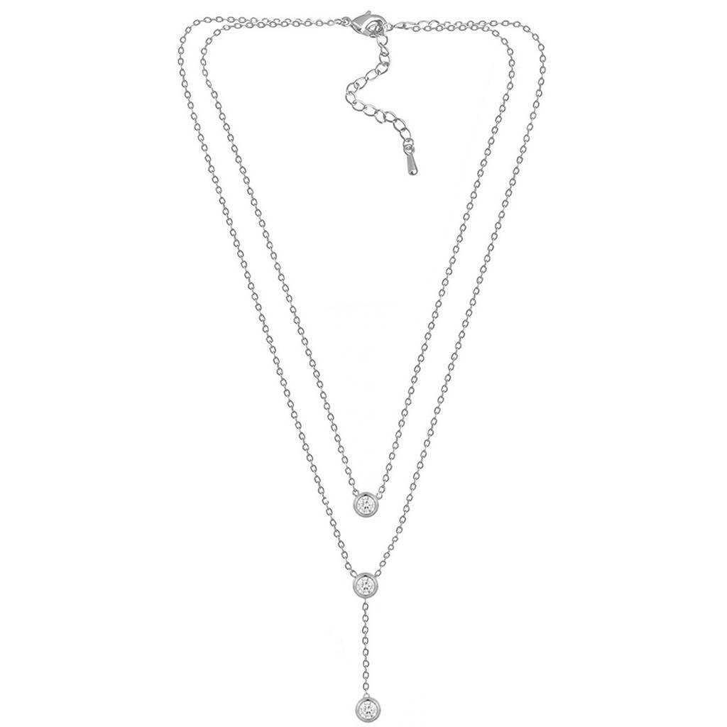 Crystal Studded Fancy Two Layer Chain Necklace Jewellery For Women & Girls : PX9N272SW
