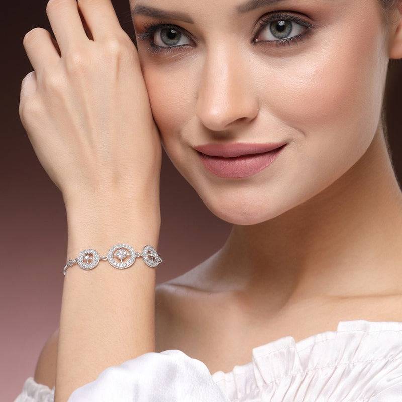 Luxury  Cubic Zirconia Bracelet In Rhodium Plating – Designer Party & Festive Wear : AD-130-IRBR