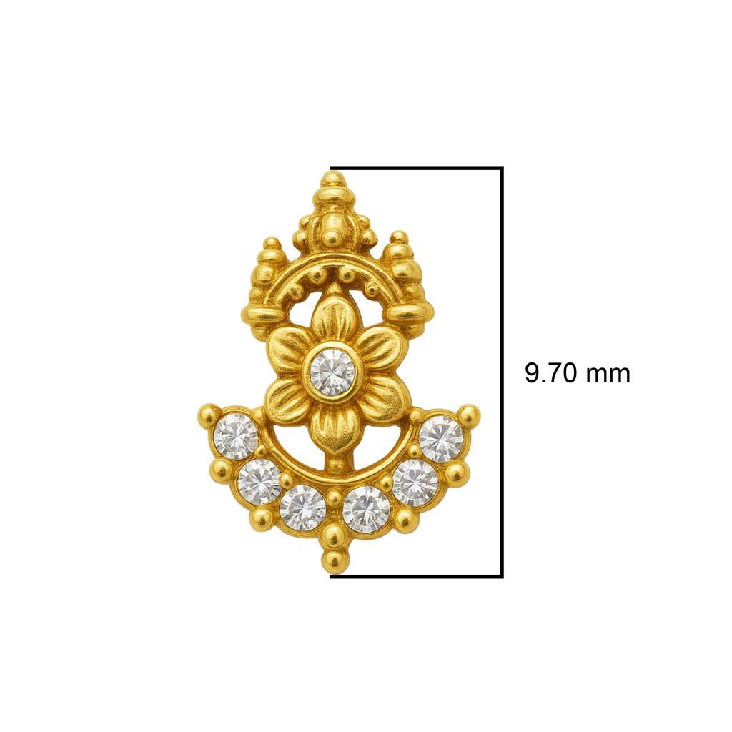 White Cz Temple-Inspired Floral  Nose Pin 925 Sterling Silver Gold Plated : NP-0024-N-1-snp-0011