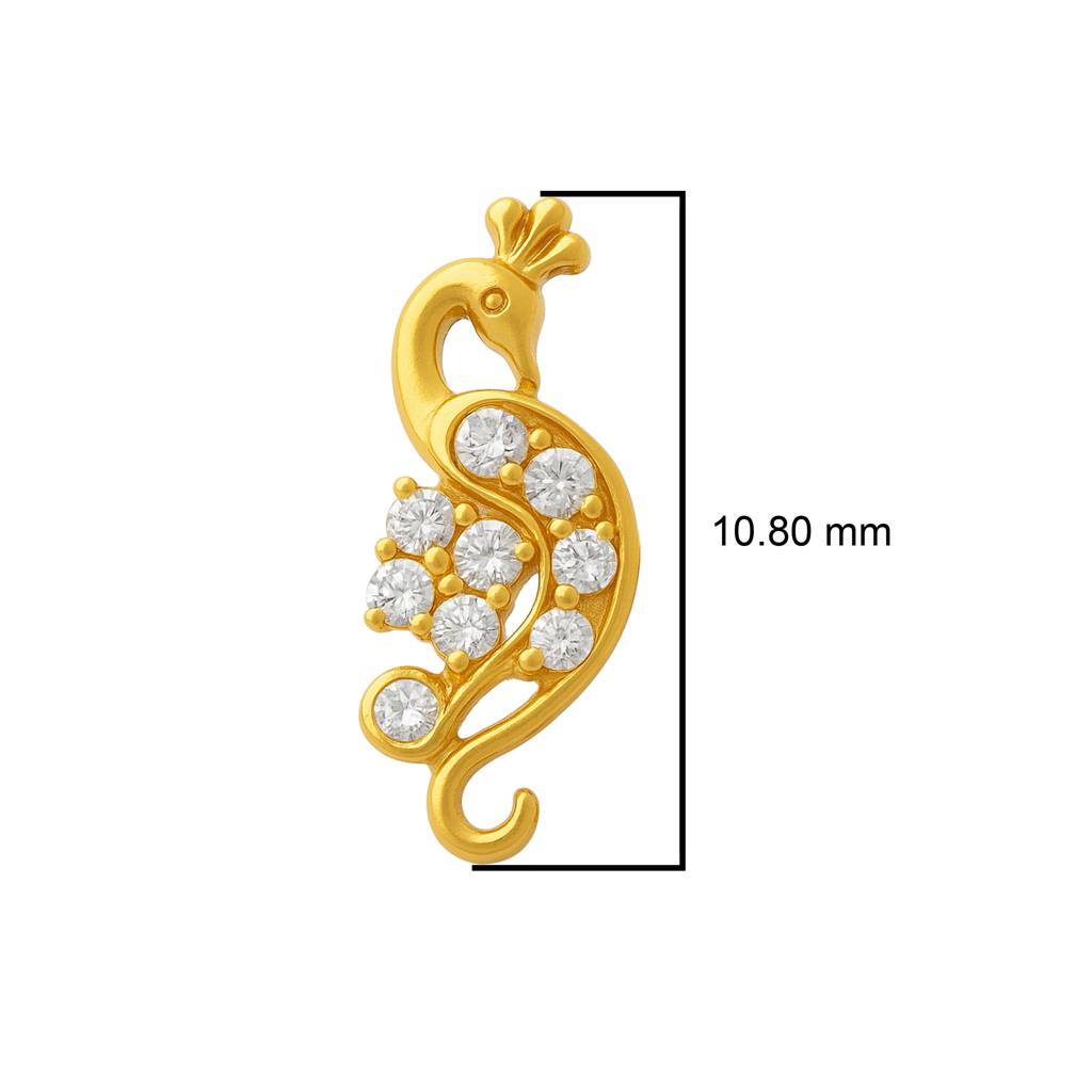 White Cz Peacock Motif Nose Pin 925 Sterling Silver Gold Plated : NP-0022-N-1-snp-0033