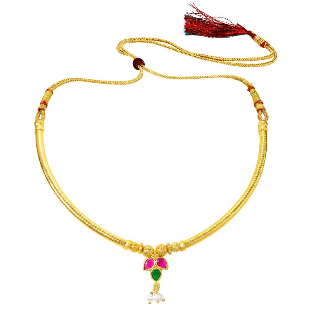 Gold Plated Ethnic Pink & Green Crystal Studded Necklace For Women | Festive Bridal Jewellery, Anniversary Birthd : PF04N24RPG