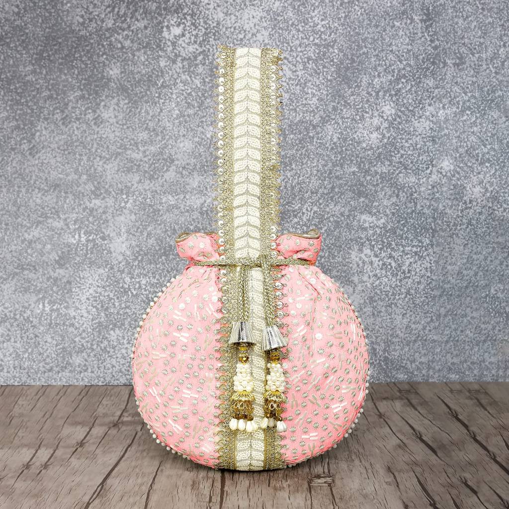 Potli Bags For Women Evening Bag Clutch Ethnic Bride Purse With Drawstring(P93Br) : P93PK