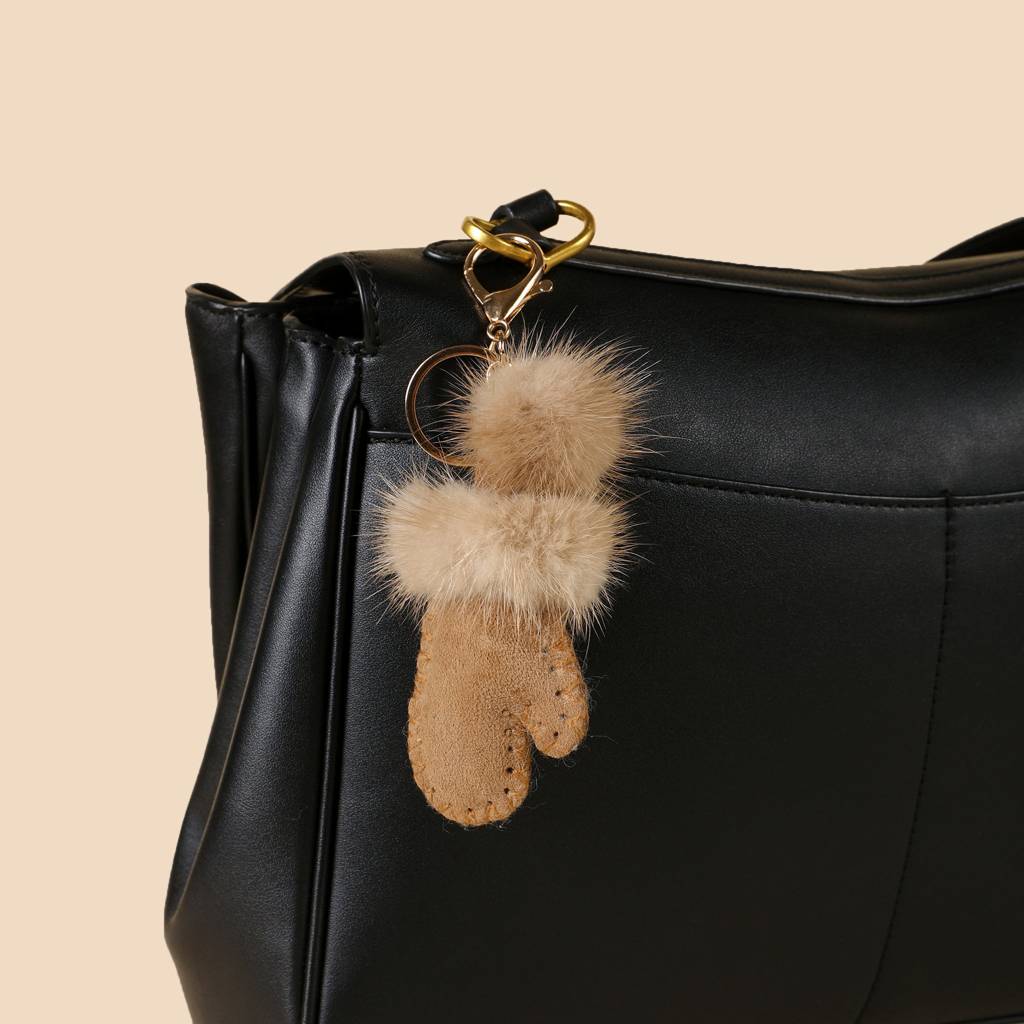 Winter Mittens Pom Bag Charm - Brown : C-BG-0080-BR-BR