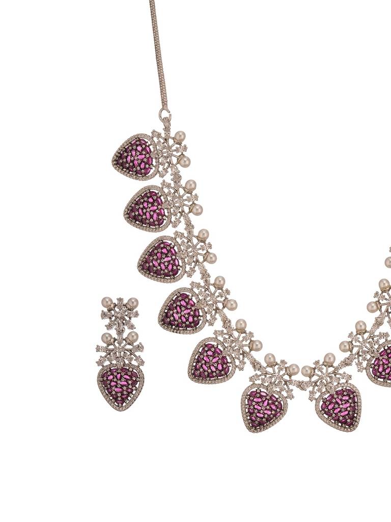 Antique Silver Plated Pearl Studded Cocktail Bridal Statement Jewellery Set : SJNK2992