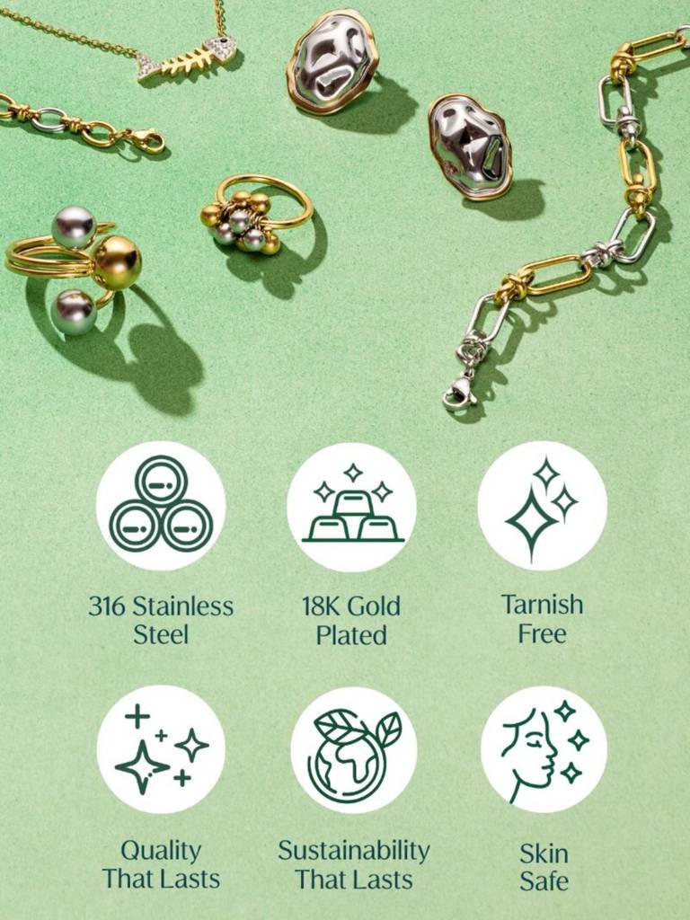 18K Gold Plated Golden Orbit Set Stainless Steel Waterproof & Anti-Tarnish : S1SJSS0G
