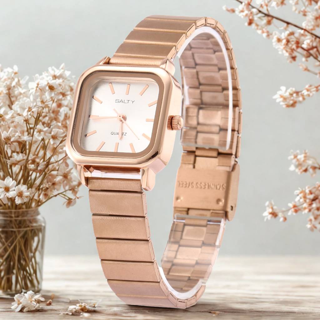 White Dial Rose Gold Analog Watch For Women : WT-S-0010-RG-WH
