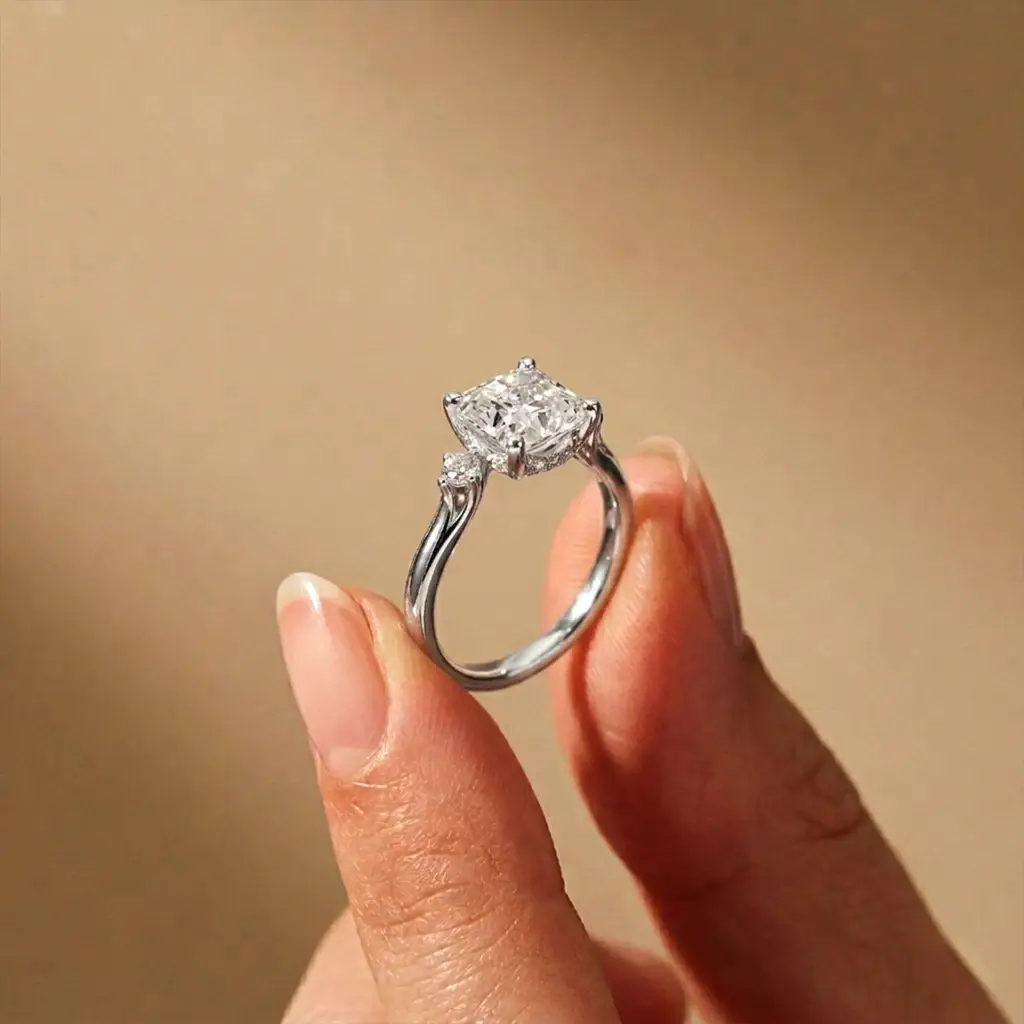 2.58Ct Moissanite Asscher Cut Three Stone Ring : ZLM-10030-10N