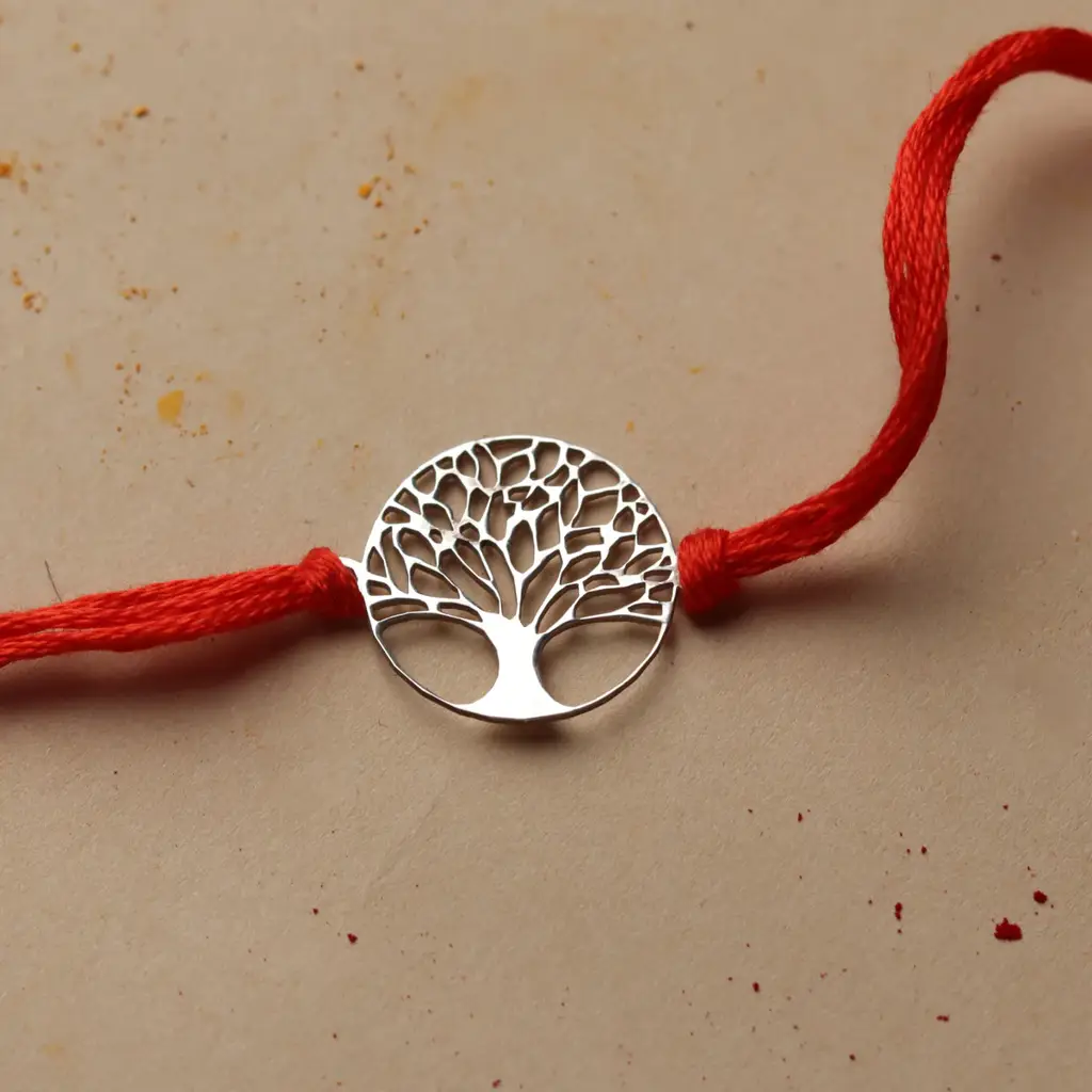 Silver Laser Cut Kalpavriksha Rakhi : 74099351