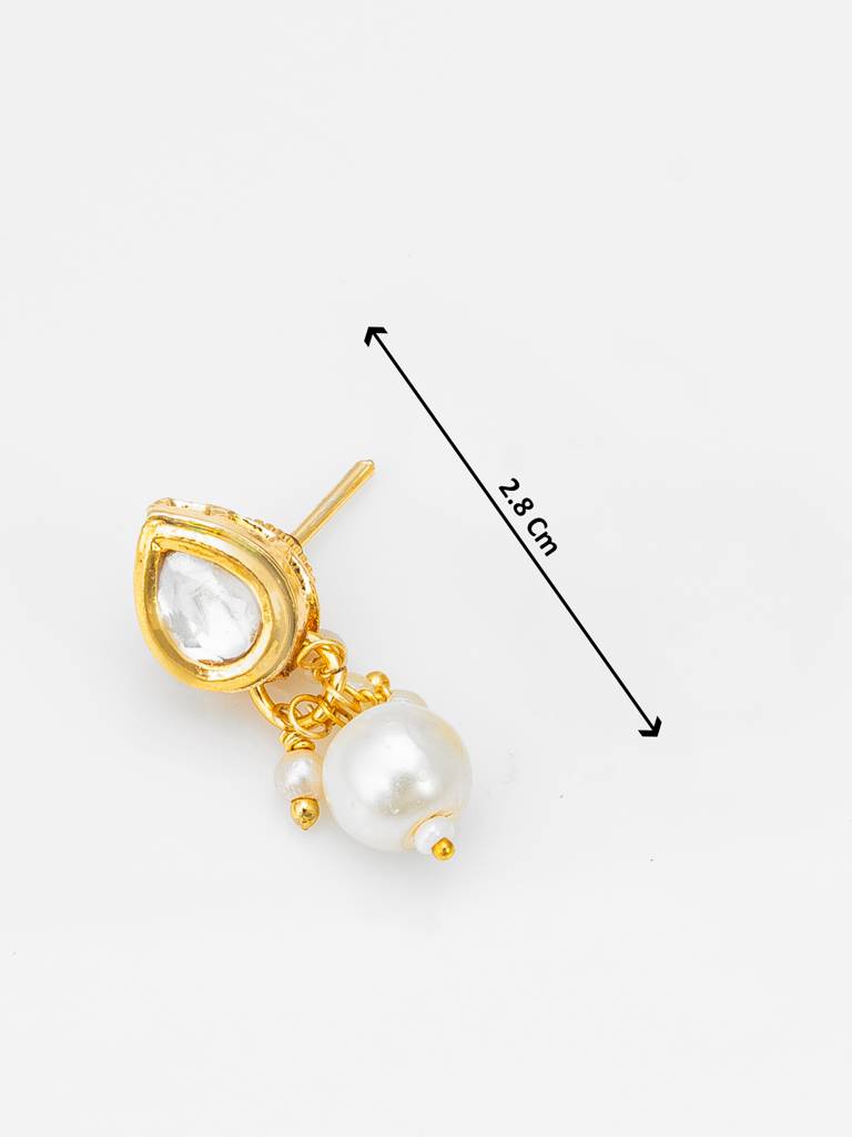 Teardrop Kundan Single-Strand Necklace Set With Pearl Drop Earrings : NK4404